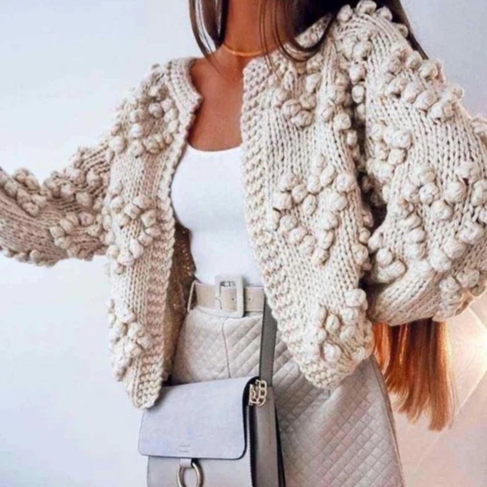 Pom Pom open front cardigan